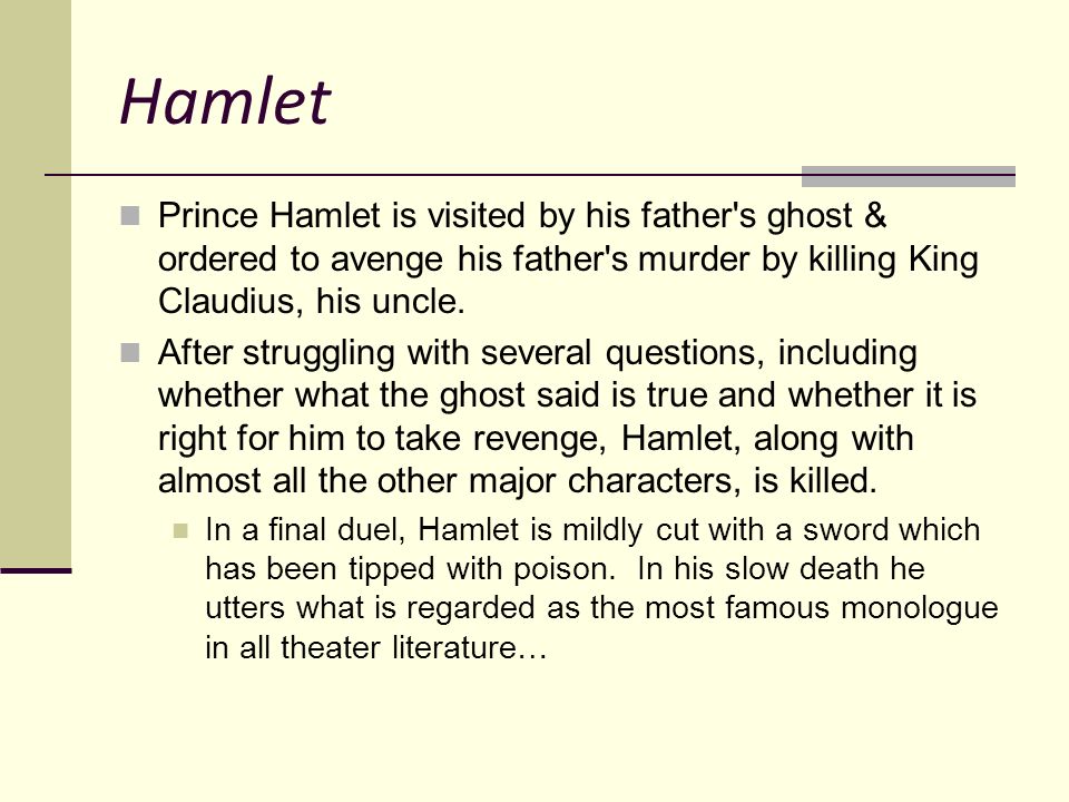 The incapacity of hamlet in taking revenge for his father
